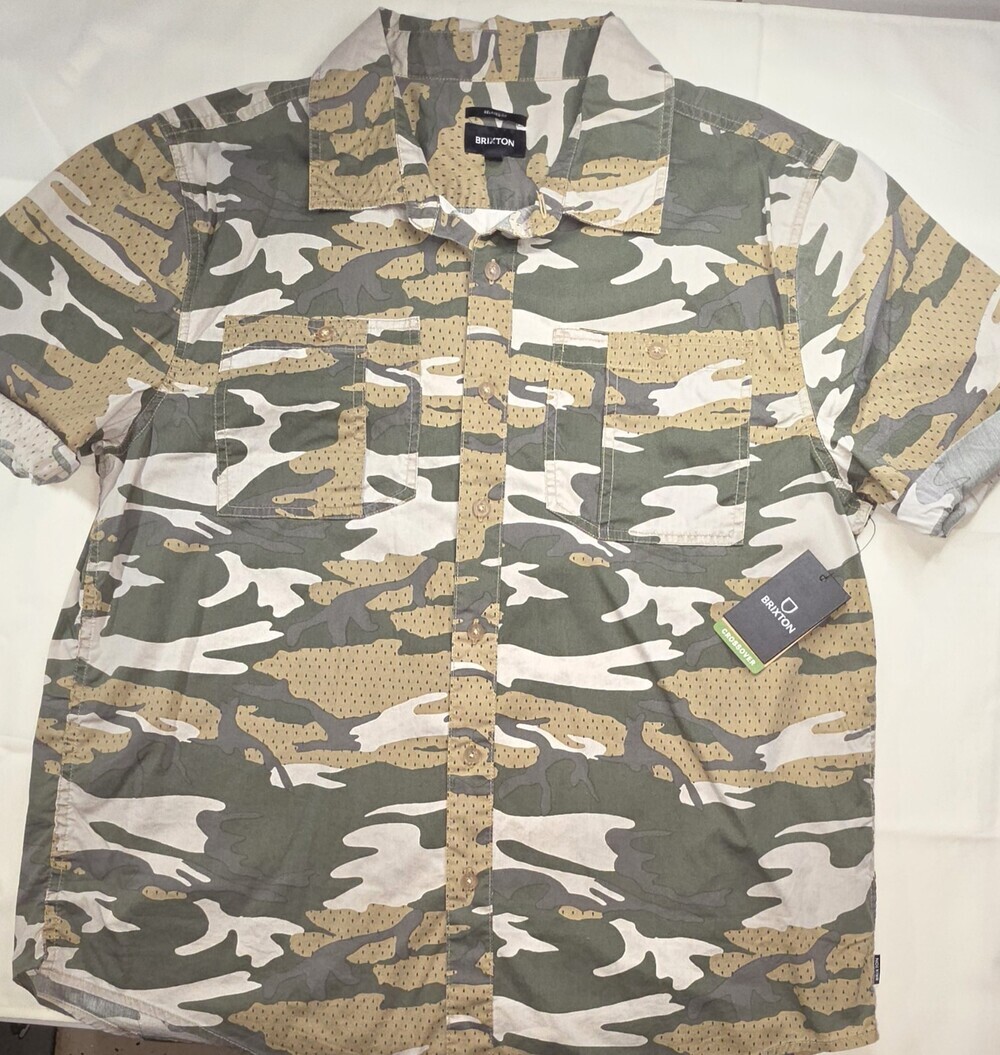 Brixton Men's Short Sleeve Shirt Relaxed Fit Camo Green Size Medium NWT Sku 216